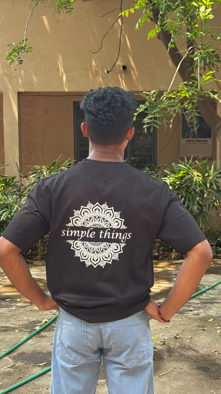 Simple Things Drop Shoulder T-shirt | Black Mandala Graphic Tee | 220 GSM Cotton | BRFX
