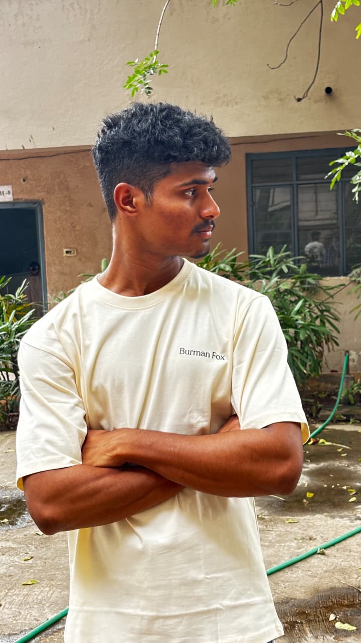 Floral Quote Drop Shoulder T-shirt | Beige Graphic Tee | 220 GSM Cotton | BRFX