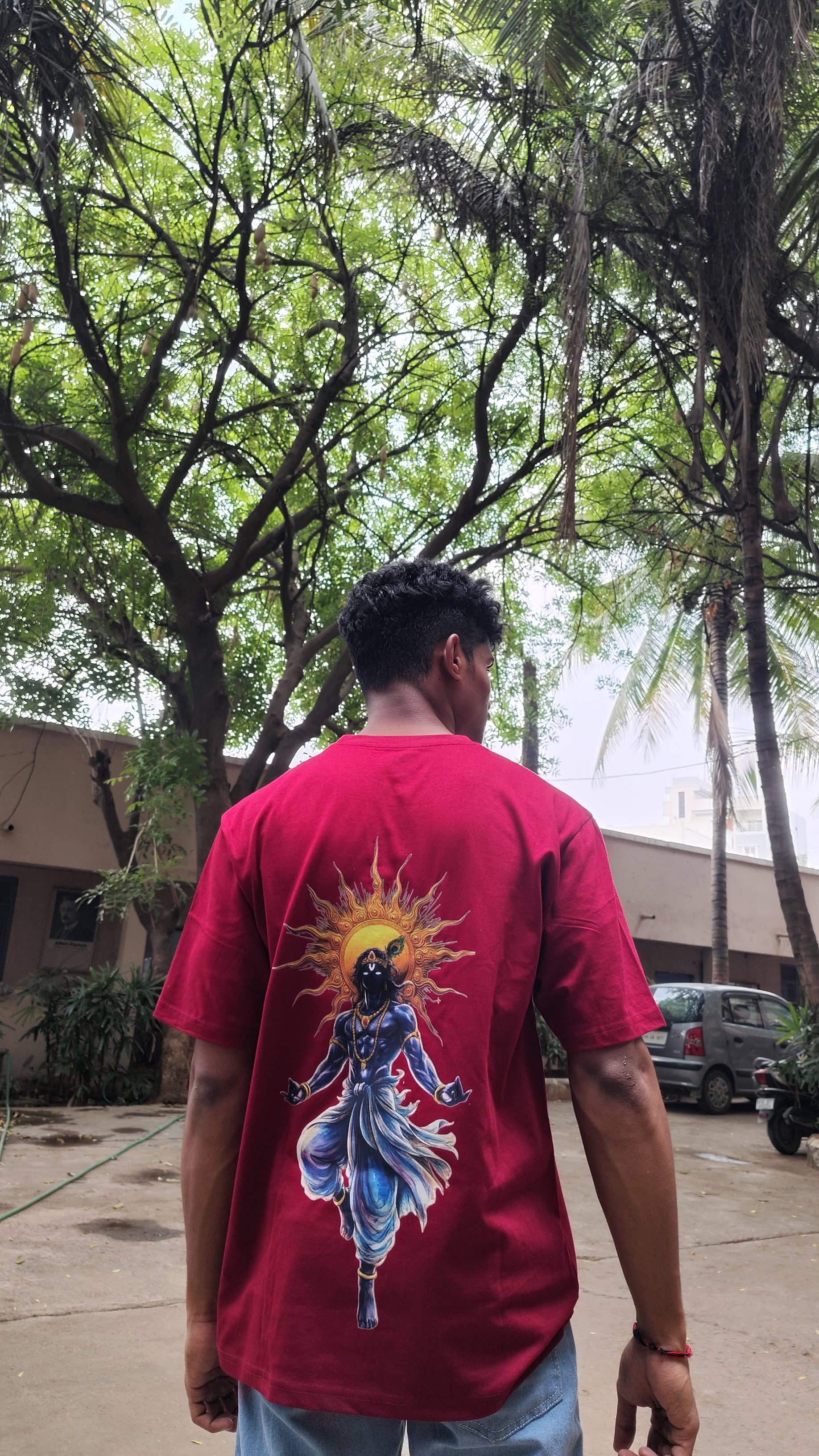 Wrath Of Krishna Drop Shoulder T-shirt | Maroon Graphic Tee | 220 GSM Cotton | BRFX